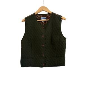 Pendleton Button Down Paisley Print Quilted Vest Womens Sz 10 Green Outdoor Vtg